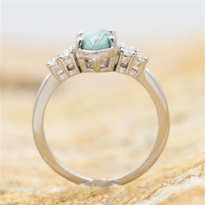 3 Pieces/Set Women's Turquoise Rings Delicate Engagement Wedding Rings Anniversary Birthday Christmas Gift Jewelry