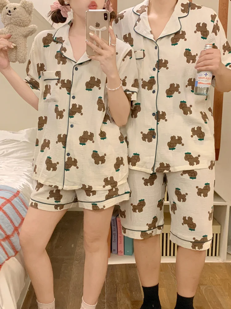 Новый летний пижамный комплект для влюбленных с милым мультяшным принтом овцы