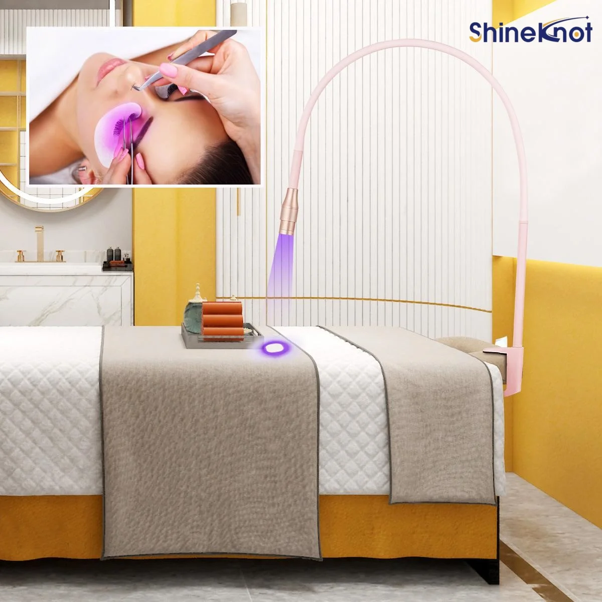 Фото УФ-LED лампа SHINEKNOT для наращивания ресниц, 395–400 нм, для быстрой полимеризации клея (1–3 секунды), регулируемая диафрагма, ножное управление, 5/10 Вт №2
