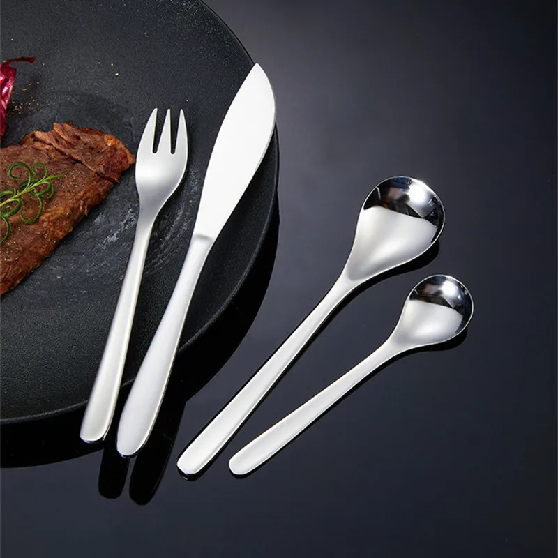 

Mirror Polished 304 Stainless Steel Tableware Thickened Handle Knife Fork Spoon Coffee Scoop Western Dinnerware Kitchen Utensils