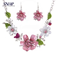 flower rhinestone embedded necklace set european and american fashion sweet chain set temperament all match accessories
