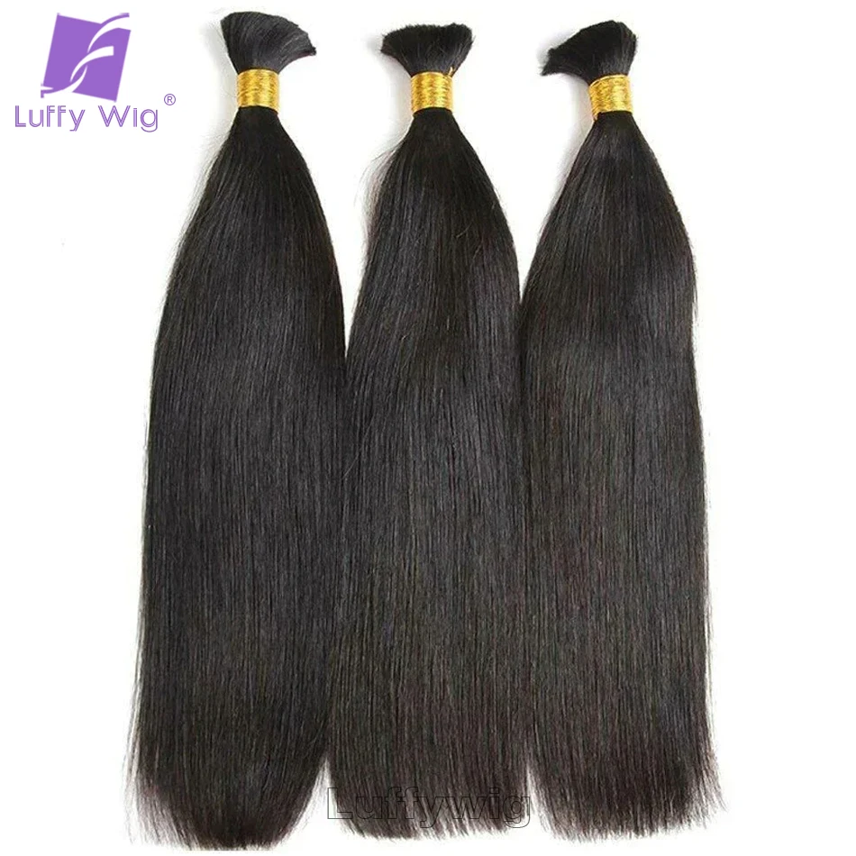 Luffywig Double Drawn No Weft Human Hair Bulk for Braiding Straight Brazilian Remy Human Hair Bulk Bundles Natural Black Color
