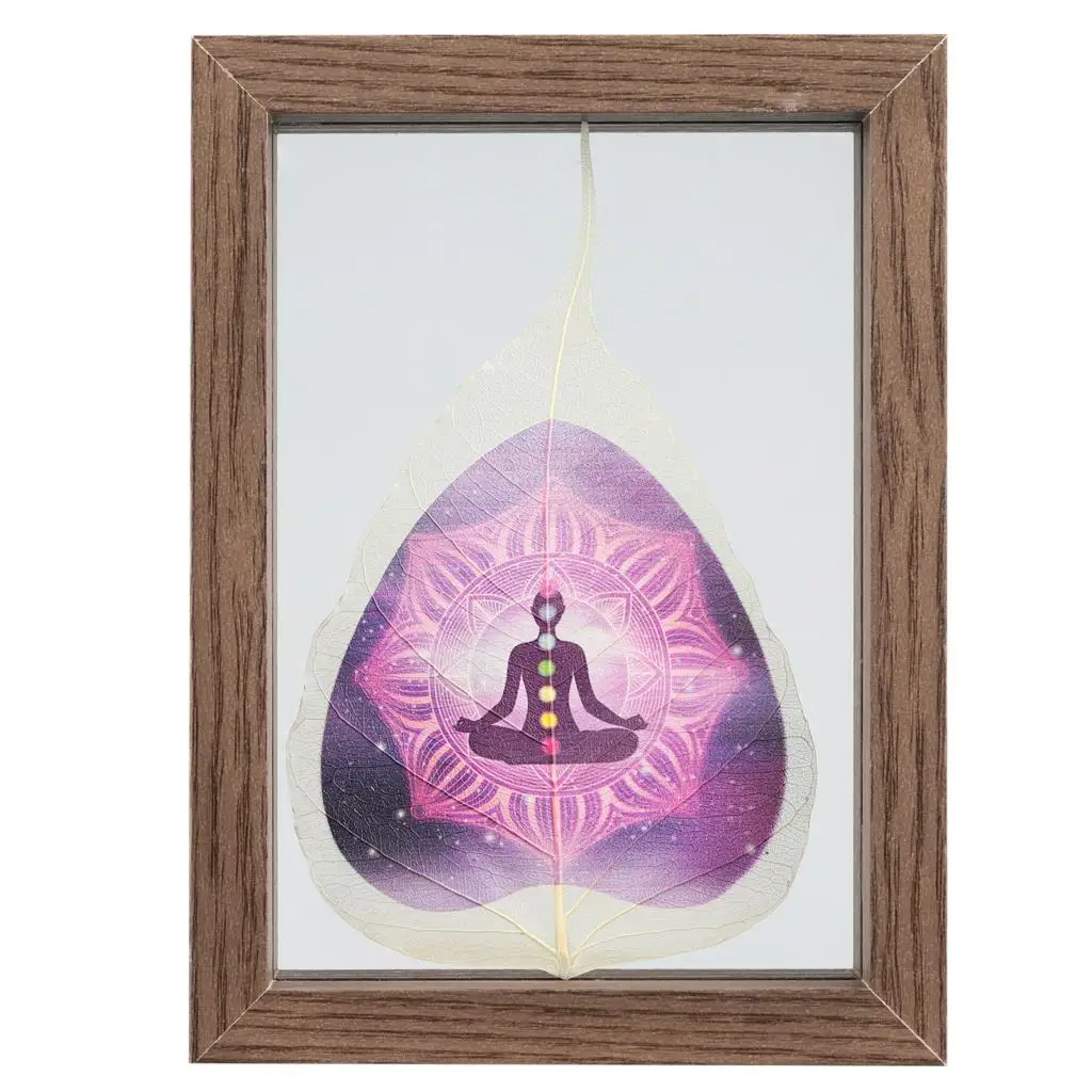 Reiki Healing 7 Chakra Art Printed Pressed Leaf Display Frame Double Glass Wooden Floating Frame Decoration Nordic Home Ornament