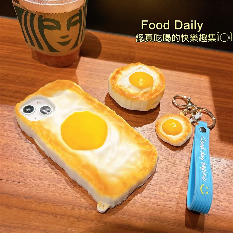 

Funny Originality Poached Egg Mobile Phone Case For IPhone14 11 12 13 Pro Max Plus Airpods 1 2 3 Pro Lanyard Soft Silicon