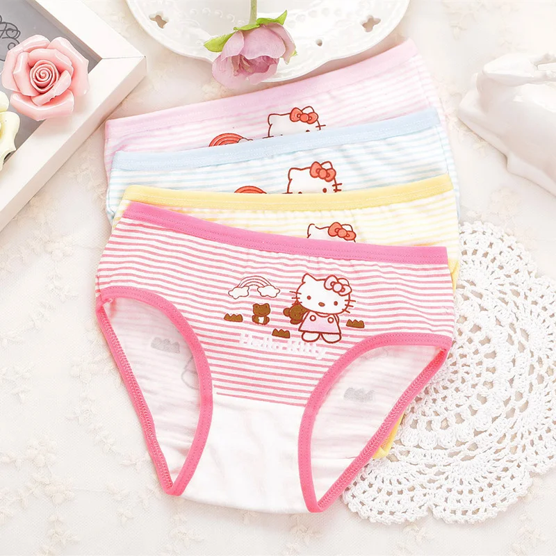 4pcs/lot Hello Kitty Children Girls Underwear Kids Cotton Panties Baby Briefs Infant Toddler Cartoon Characters Underpants Gifts