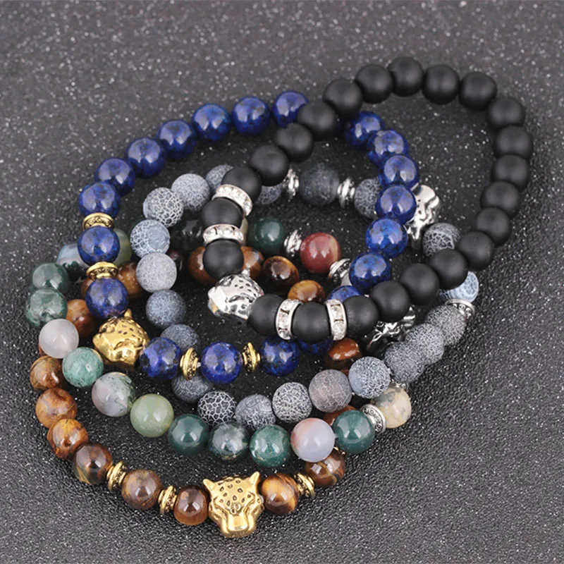 

2022 New Creative Metal Panther Head Design Original Stone Beaded Bracelet Men's Casual Daily Wear Fashion Jewelry