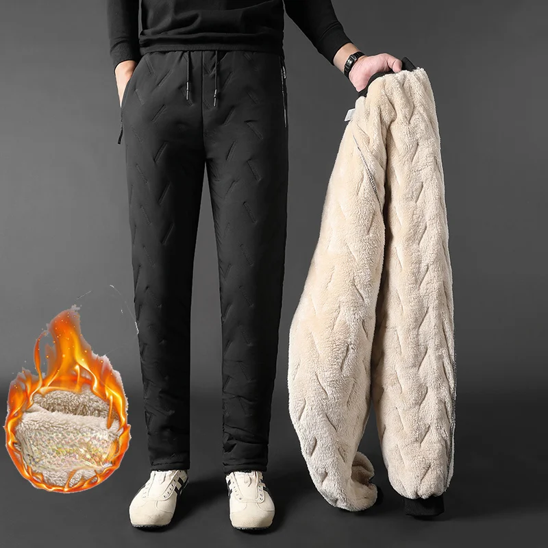 

2023 Men's Winter Pants Thick Warm Sweats Thermal Lined Jogger Fleece Pants Big Trouser Male Plus Size Zip Pocket Work 6XL black