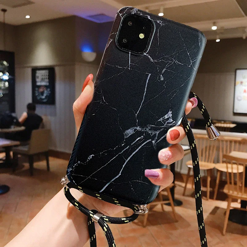 

Phone Soft Cover Marble Shell Strap Cord Chain Lanyard Phone case For Samsung Galaxy S8 S9 S10 S20 Plus Ultra A40 A50 A70 A51
