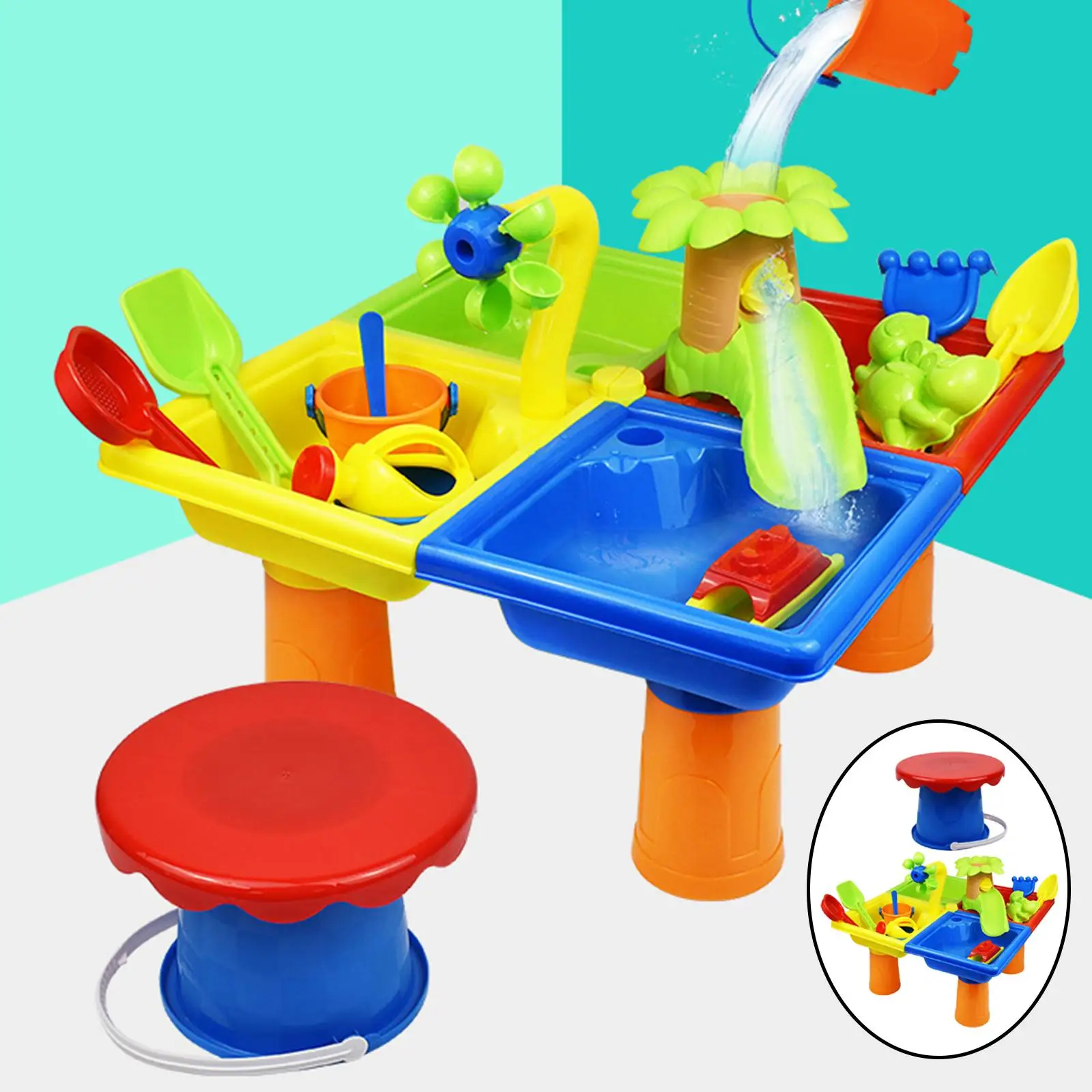 

2 in 1 Children Sand Water Play Table with Accessories Summer Beach Toy