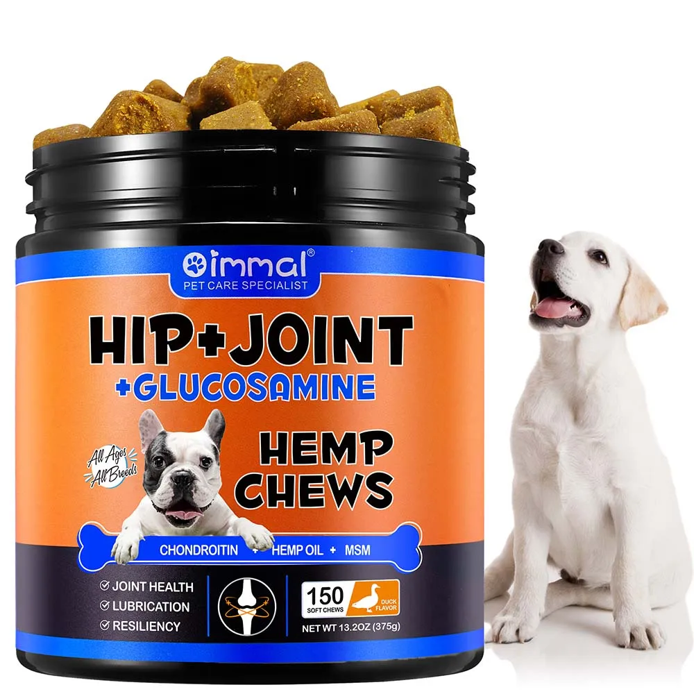

Glucosamine for Dogs 150 Chews Advanced Joint Supplement for Dogs with Chondroitin MSM HEMP OIL for Dog Joint Health Duck Flavor