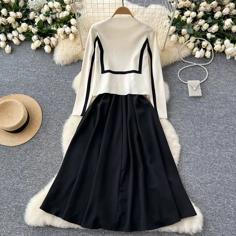 Шикарные повседневные комплекты из двух предметов вязаное пальто с длинными