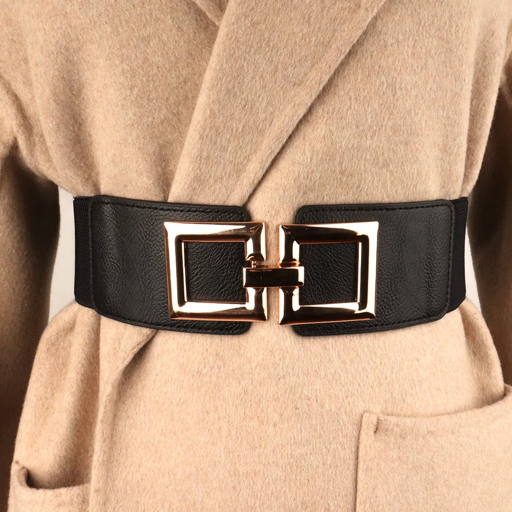 

Elastic Belt Women Fashion Coat Dress Square Buckle Decoration Black Belts for Ladies Leisure Dress Waistband Luxury Brand Belts