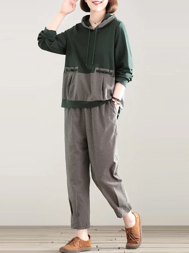 Женский повседневный комплект из 2 предметов пуловер с капюшоном и