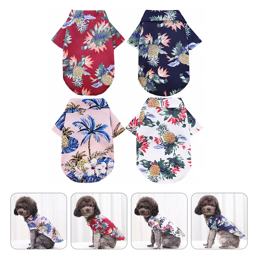 

4pcs Hawaiian Dog T-Shirt Pineapple Printed Puppy Camping Short Sleeve Apparel