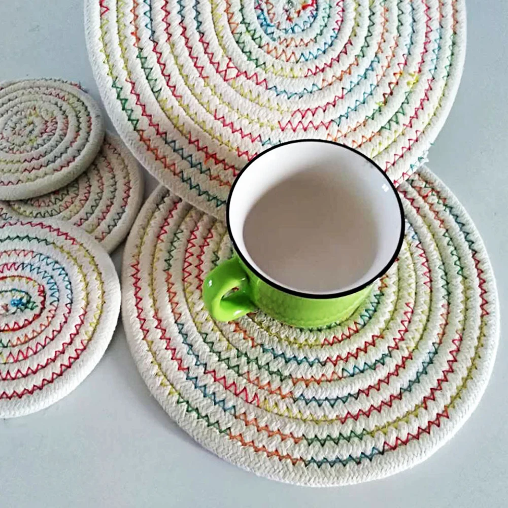 

Handmade Cotton Rope Placemat Hand Woven Table Mats Napkin Tableware Drink Cup Coaster Insulation Pad Kitchen Dinner Home Decor