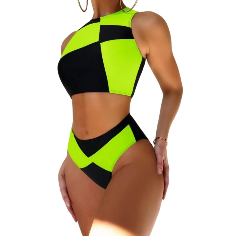 

Womens Push Up Pad High Cut High Waisted Bikini Sets Cheeky Two Piece Sporty Swimsuit Sexy Color-Block Bathing Suits