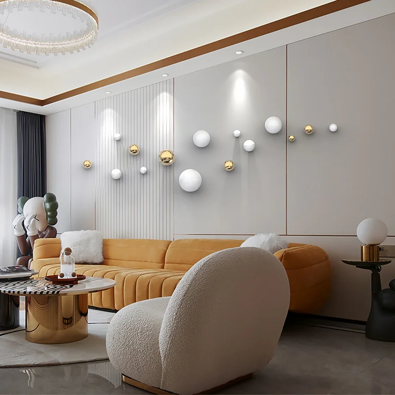 

3D Metal Round Ball Modern Art Stainless Steel Golden Orb Wall Hanging Decor Home Living Room Decoration Accessories