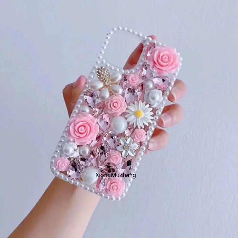 Модный полностью блестящий чехол ручной работы с жемчужинами и цветами для Nokia G10