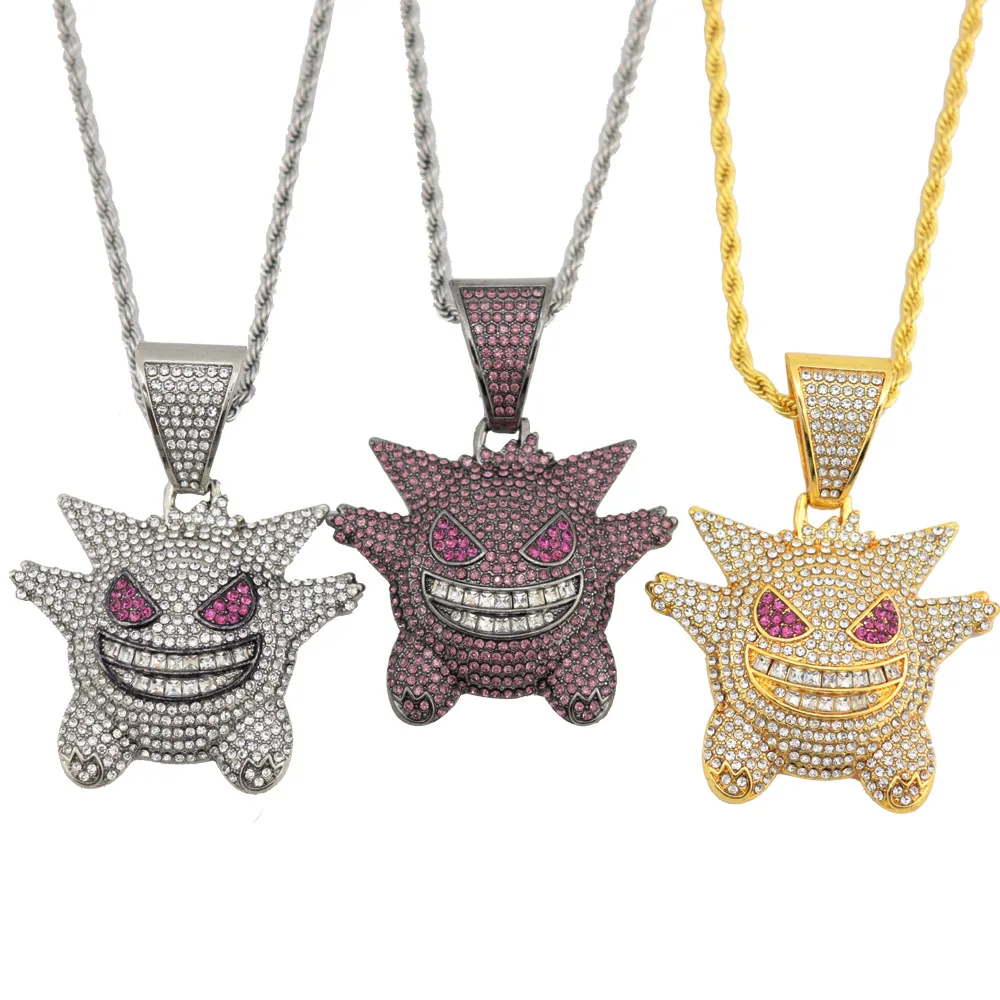 

New European and American Tide Cartoon Animation Geng Ghost Pet Elf Pendant HIPHOP Diamond Hip-hop Necklace for Men and Women