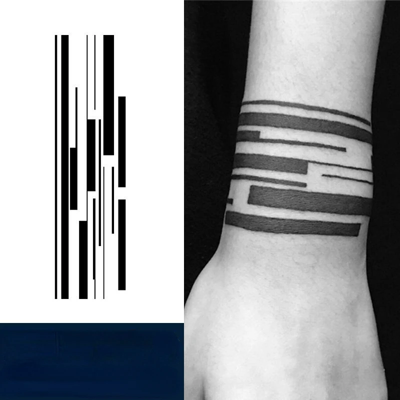 

Mechanical Punk Irregular Black Line Stripes Juice Tattoo Stickers Waterproof Temporary Tattoo Fake Tattoos for Women Cute Tatto