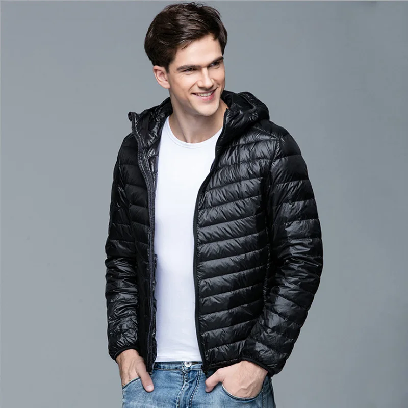 Ultra Light Down Jackets Mens 2023 Autumn Winter Coat Fashion Hooded 90% White Duck Down Jackets Male Coat Thin Slim Down Parkas
