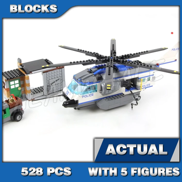 

528pcs Town Cop Helicopter Surveillance Crook Hideout Car Barrel 10423 Building Blocks Set Bricks Compatible with Model