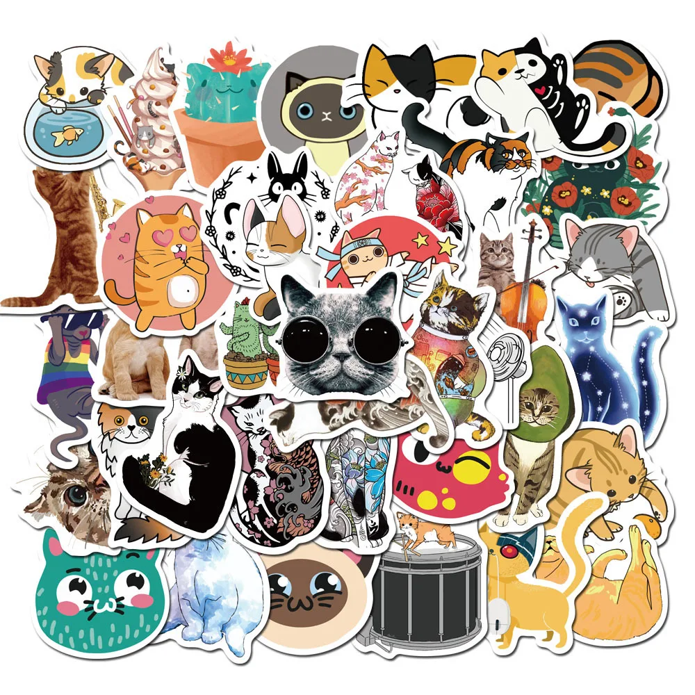 

10/30/50PCS Kawaii Fashion Cat PVC Graffiti Sticker Sticky Aesthetic Color Decorative Scrapbook Child Phone Stationery Supply