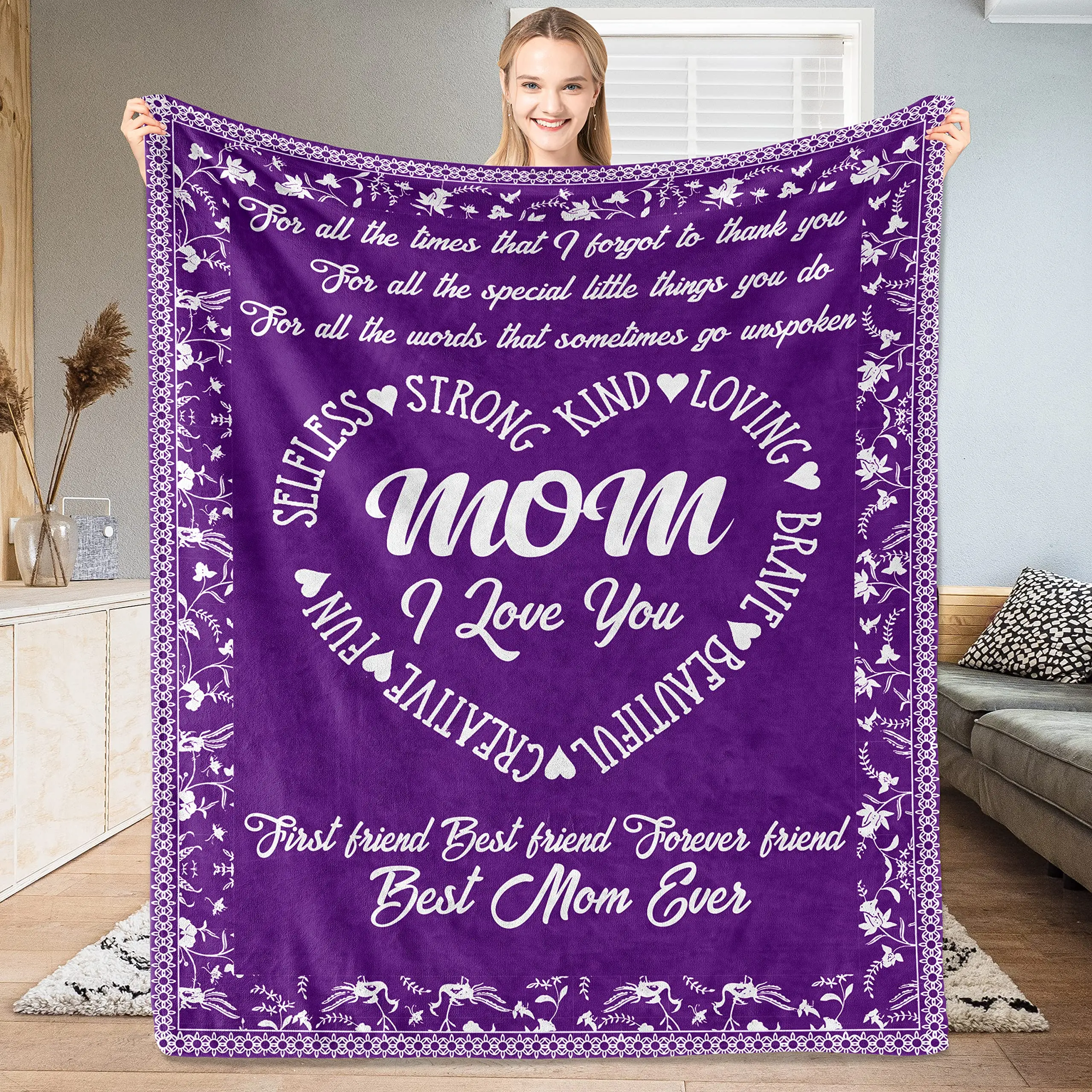 

Unique Fuzzy Fleece Blanket with Letter Warm Soft Gifts for Mom from Daughter/ Son Husband Presents for Mom Who Has Everything