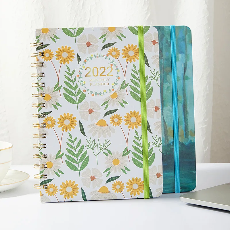 2022 New A5 English Schedule This Coil Notebook Spiral Binding Cover Thickened Fashion Student Handbook Meeting Memo