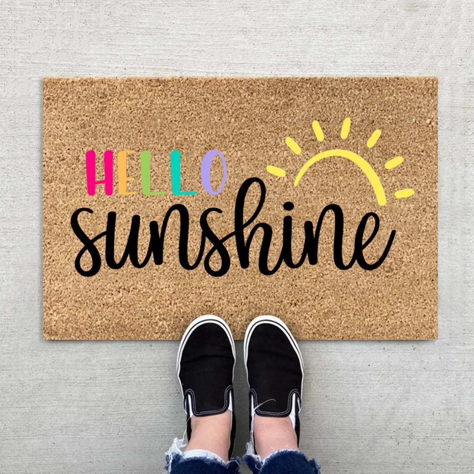 

Коврик для входной двери, нескользящий мат из полиэстера, для пляжа, с цветами и солнечными лучами, весна-лето