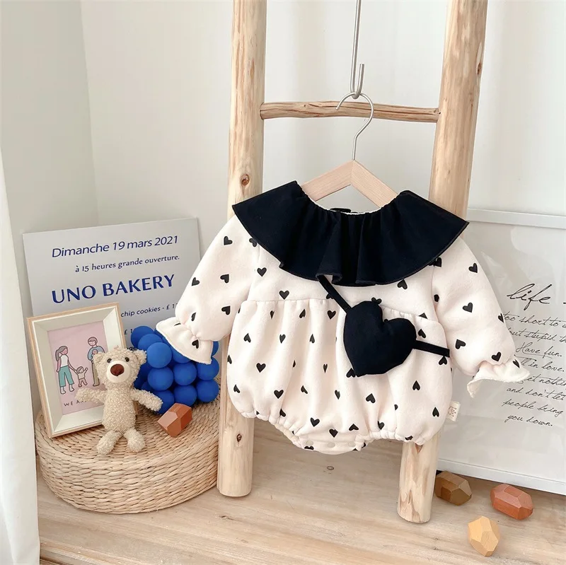 

Baby's Autumn Winter Bodysuit Girl Baby's Plush Triangle Romper Climbing Clothes Newborn Baby Girl Long Sleeve Jumpsuit