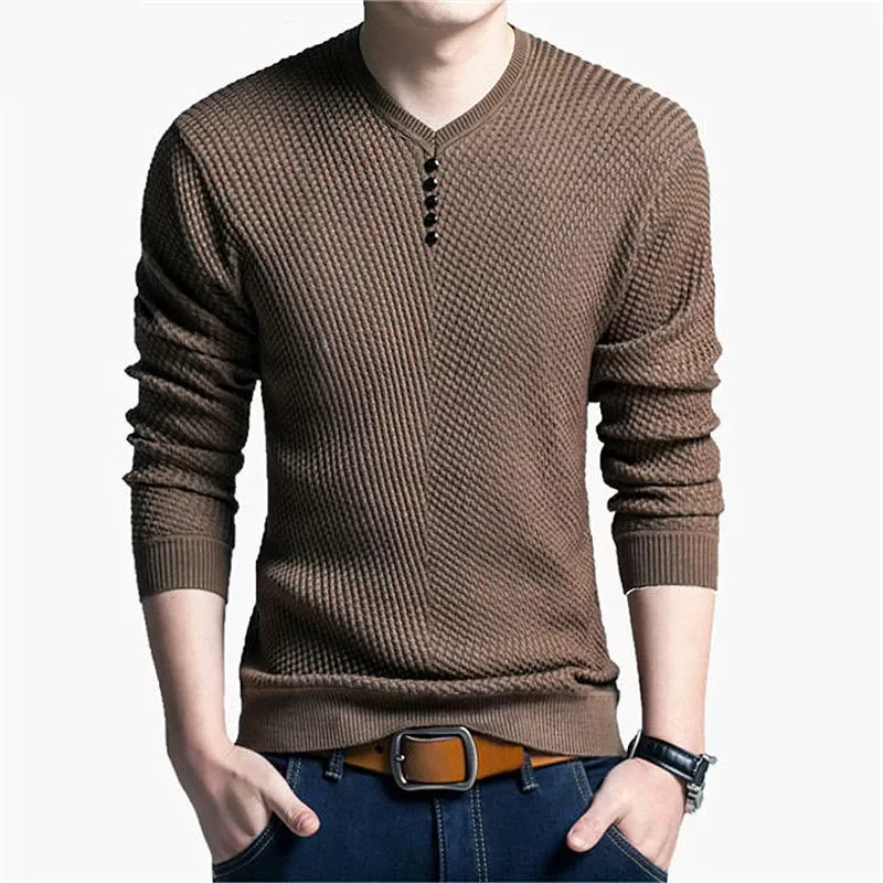 New in Sale Solid Color Pullover Men V Neck Men Sweater Casual Long Sleeve Brand Mens Sweaters High Quality Wool Cashmere Sweate