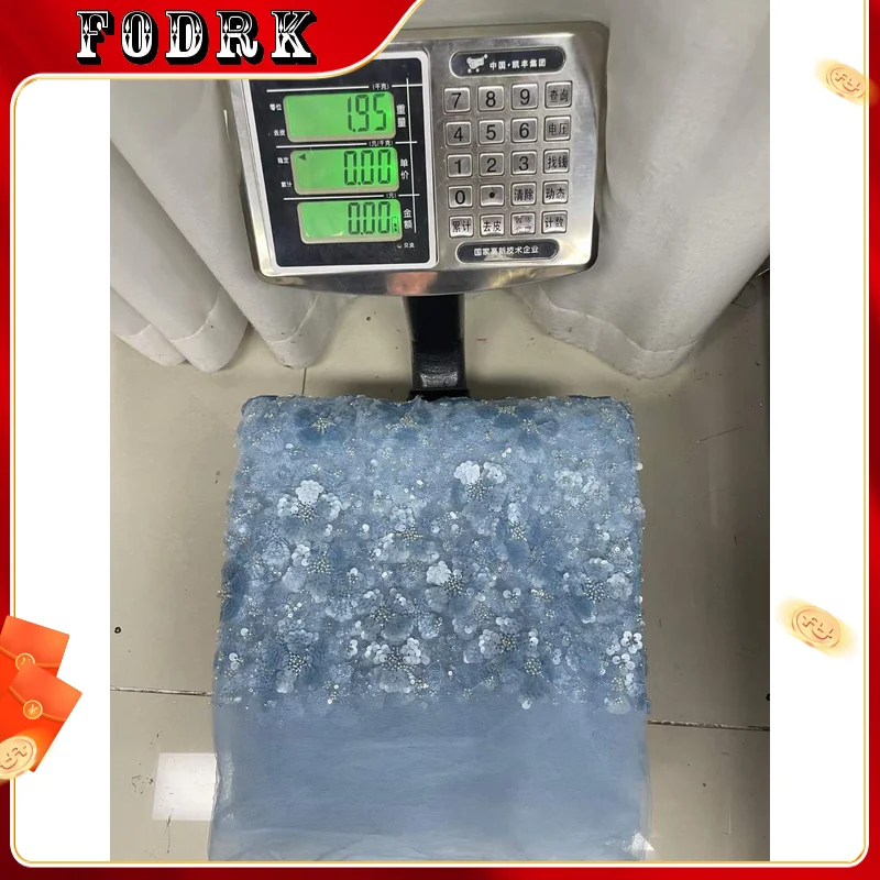 

African Sequins Lace Fabrics Latest Beaded Embroidery French Tulle Mesh Lace Fabric Material For Party Wedding