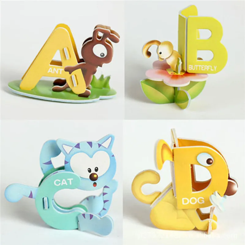 

New 26PCS 3D DIY Early Learning ABC Baby Toys Cute Animal Shaped Paper Puzzle For Children 26 Letters Educational Toy