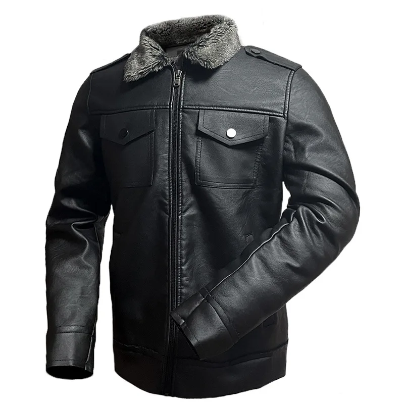 

Мужская куртка из бархатной кожи, с большим меховым воротником