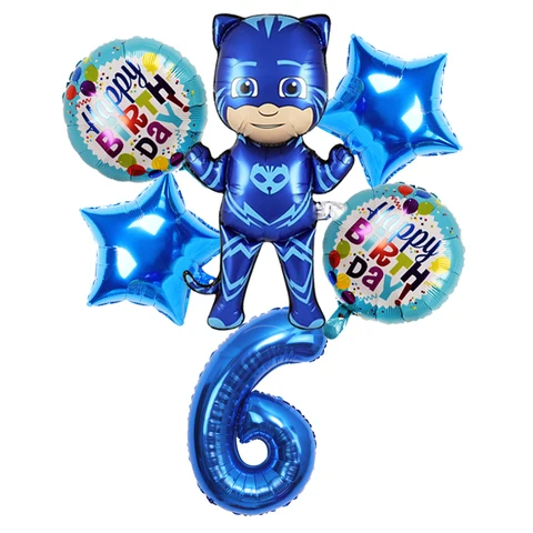 Маски PJ, набор воздушных шаров из алюминиевой пленки, синие цифровые шарики в виде мальчика на день рождения, детские украшения для дня рождения, подарок