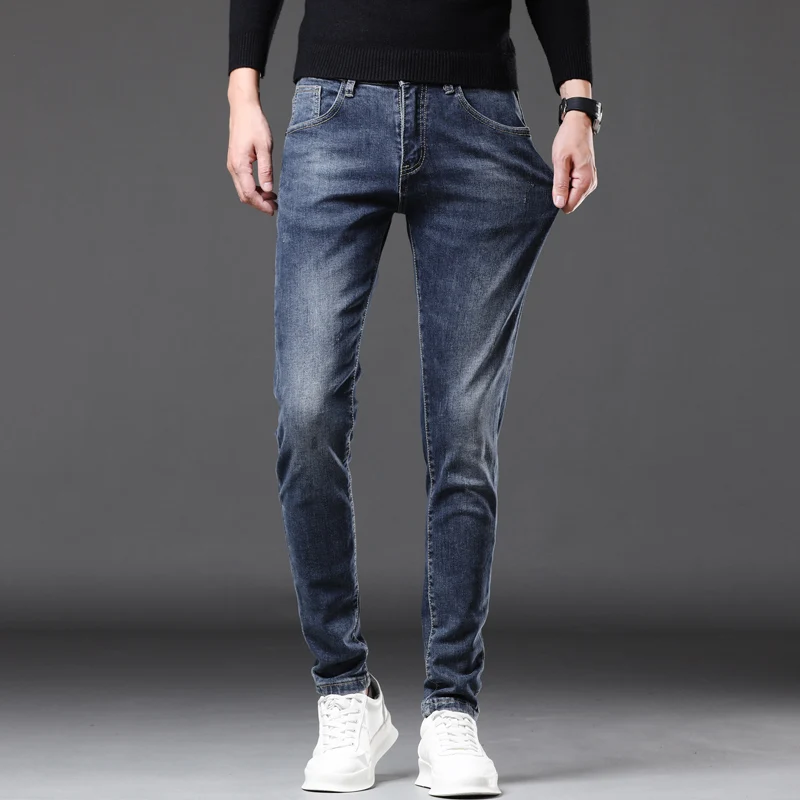 

Slim Skinny Fit Men Dark Blue Stretch 2022 Spring New Mens Denim Pants Casual Streetwear Men's Clothing Brand Jeans Man
