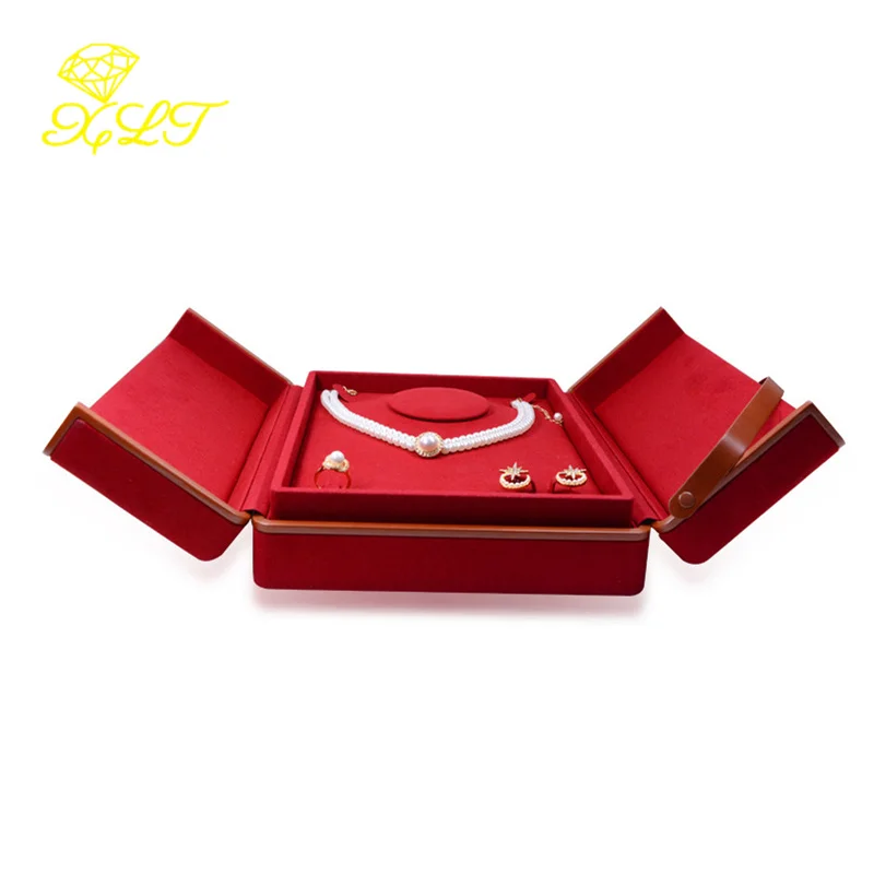 Double Open Jewelry Storage Box Double Layer Necklace Ring Packaging Box High-end Microfiber Jewelry Box Jewlery Organizer Case