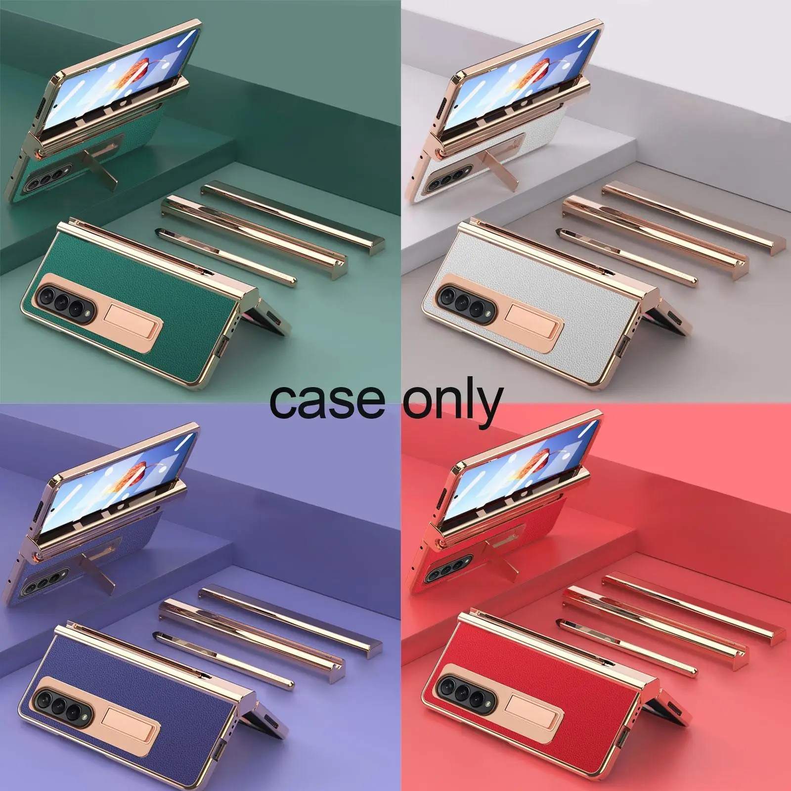 

Phone For Z Fold 4 With Pen Slot Pen Capacitance Pen Plain Leather Protective Screen Fashion Design I7w2