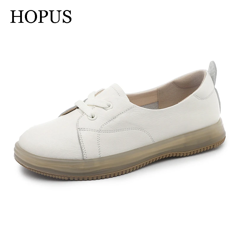 

HOPUS Women Flat Shoes New Casual Genuine Leather Women's Shoes 2022 Trend Elegant Flats Comfy Soft Slip-on White Shoes Non-slip