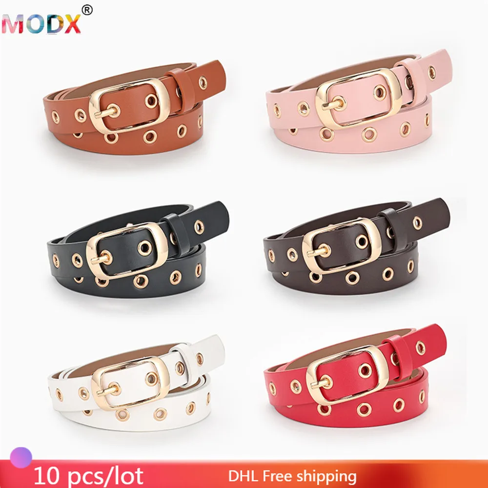 Wholesale Women PU Leather Belt Cool Square Buckle Lady Waistband Adjustable Hollow Female Waist Strap Casual Jeans Girdle 8139