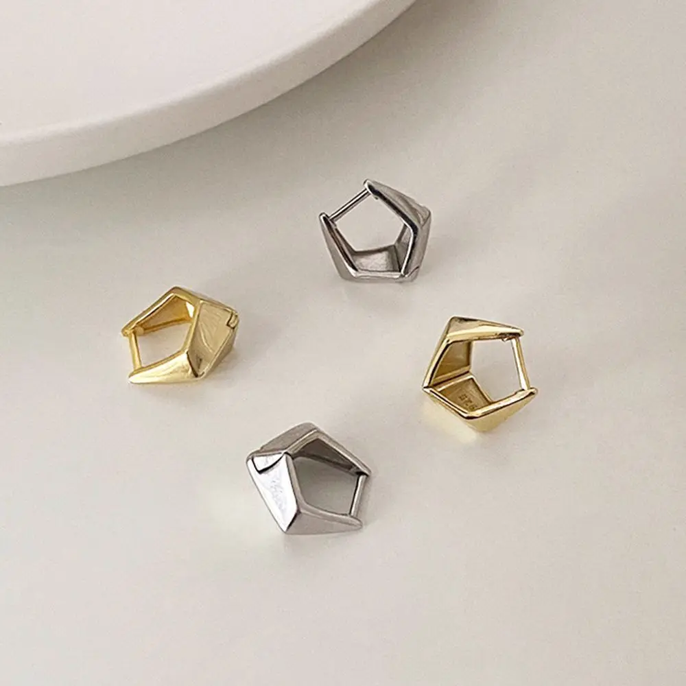 

Korean Style Simple Geometric Hoop Earring Temperament Gold Silver Polygon Metal Stud Earrings for Women Fashion Jewelry