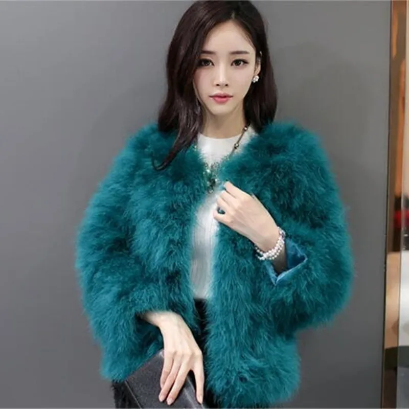 11 colors fashion sexy Ostrich wool turkey fur winter coat women Large size ostrich feather fur jacket C-3