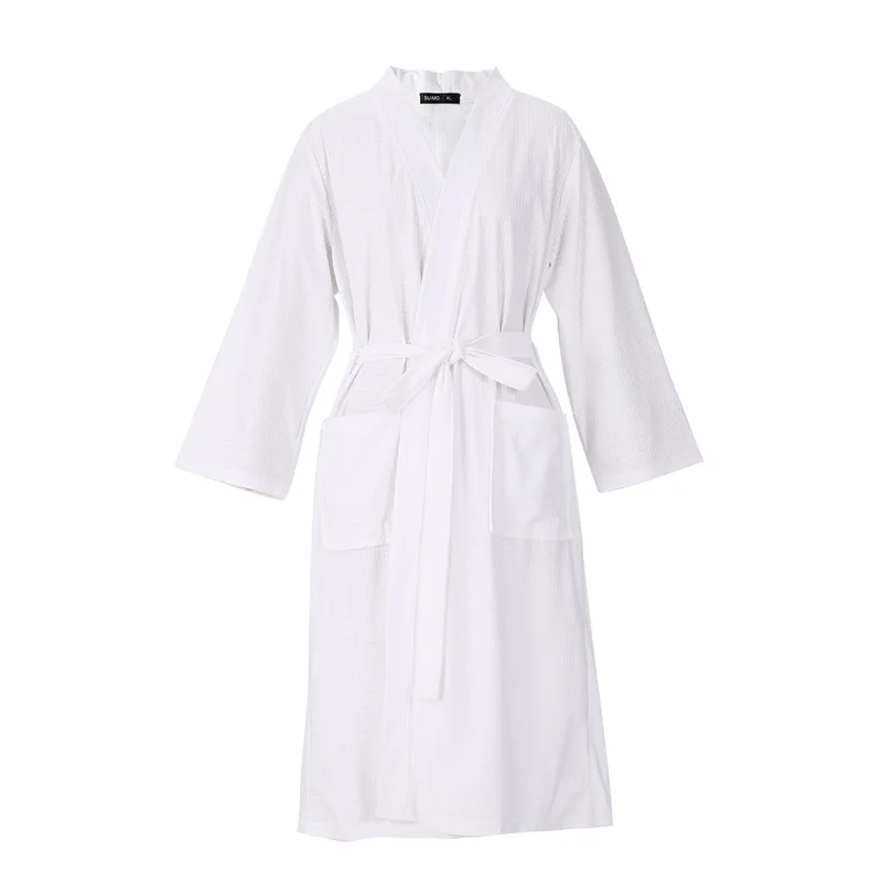 Spring Summer Lovers Bathroes Thin Waffle Robe Women Long Sleepwear Sexy V-neck Kimono Nightwear Men Light Lounge Home Clothes