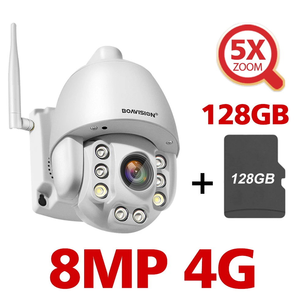 CamHi Boavision PTZ 8Mp 2.7-13.5mm 5x Optical Zoom 4G IP camera + 128Gb TF SD card