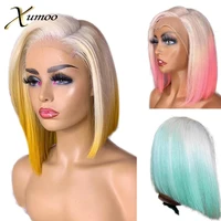 Pixie Cut Short Bob Straight 613 Honey Blonde Ginger Ombre Color Human Hair Glueless 13X4 T Part Lace Frontal Wig For Women Remy