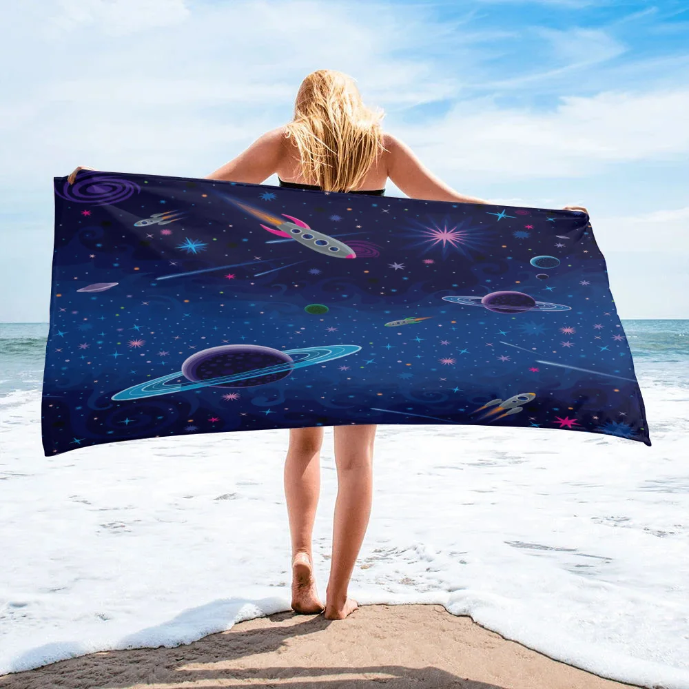 

Outer Space Rocket Planet Bath Towels Microfiber Large Beach Towel Adults Travel Washcloths Portable Spa Bathroom Face Towel