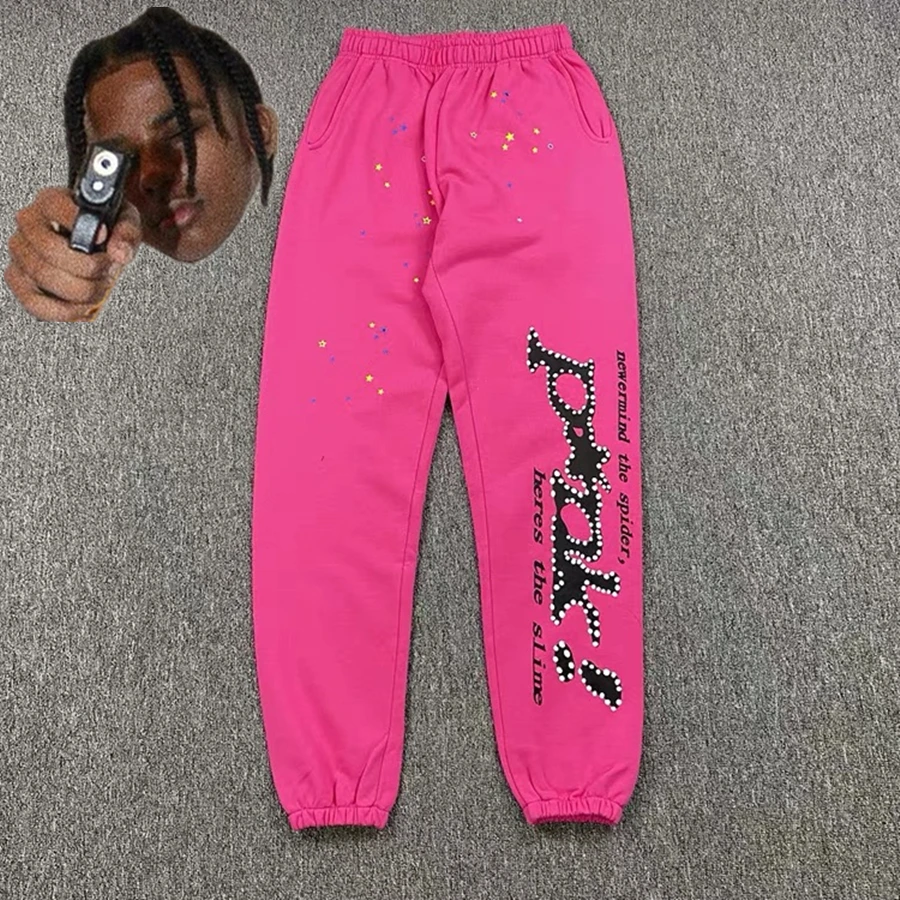 

Pink Nevermind Spider Pants 2022 Men Women Foam Print Logo Sp5der 555555 Pants 1:1 Top Version Young Thug Sweatpants Trousers