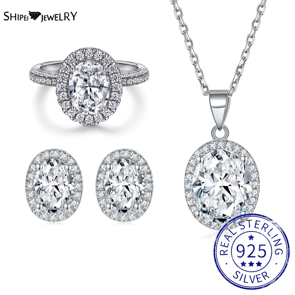 

Shipei Classic 925 Sterling Silver Created Moissanite Gemstone Wedding Engagement Ring/Earrings/Pendant/Necklace Jewelry Set