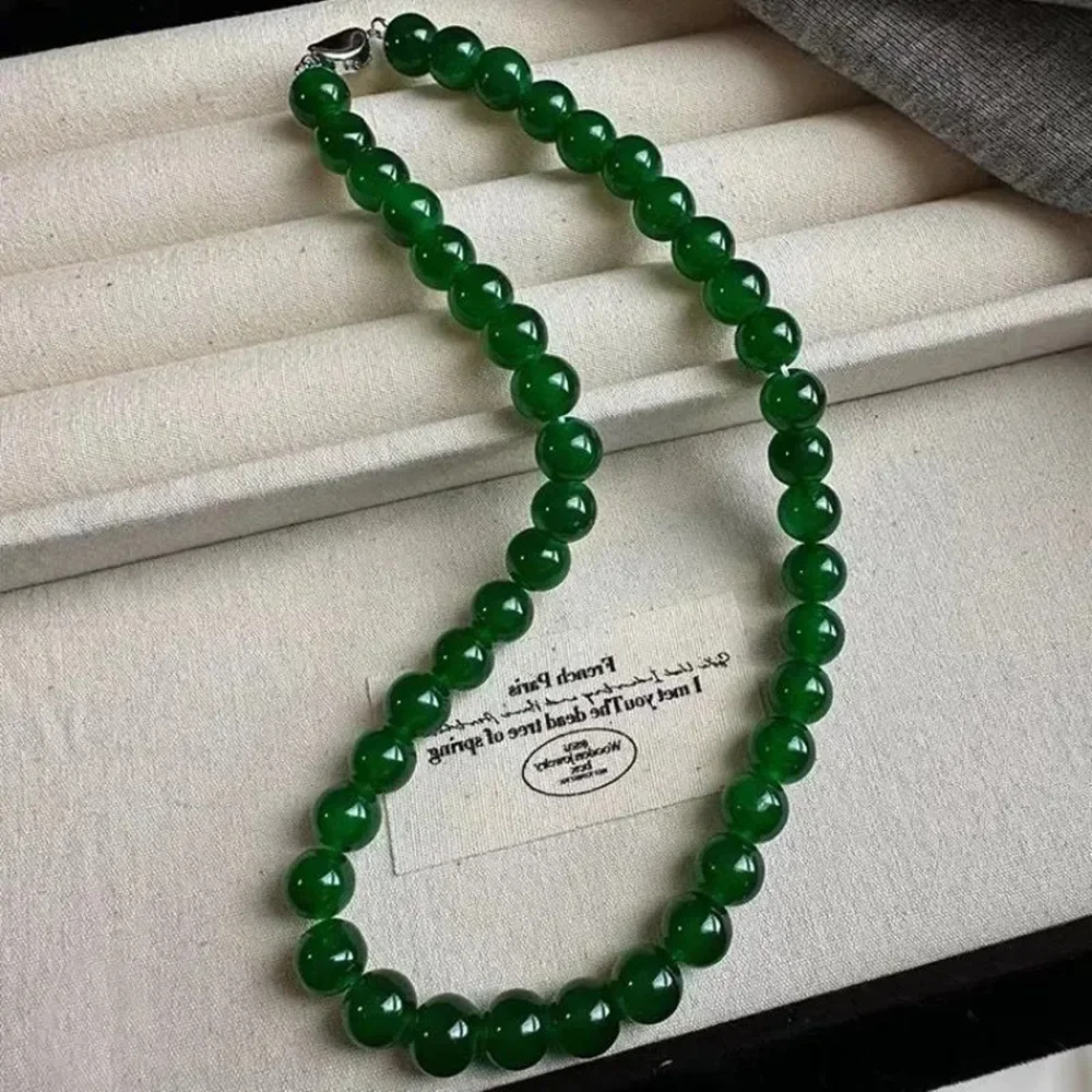Очаровательное ожерелье из зеленого жадеита в стиле ретро для женщин роскошная